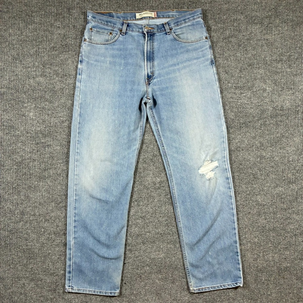 Levi's 550 Mens Straight Jeans 38x34 Blue Distressed Denim Relaxed‎ Fit Mid Rise